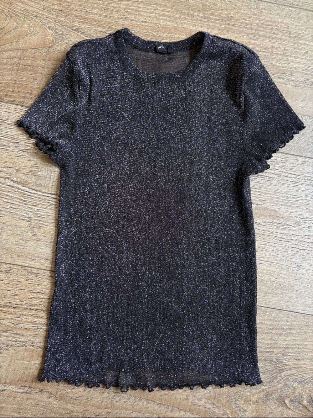 Urban Outfitters Out From Under Black Shimmery Sparkly Short Sleeve Mesh Top